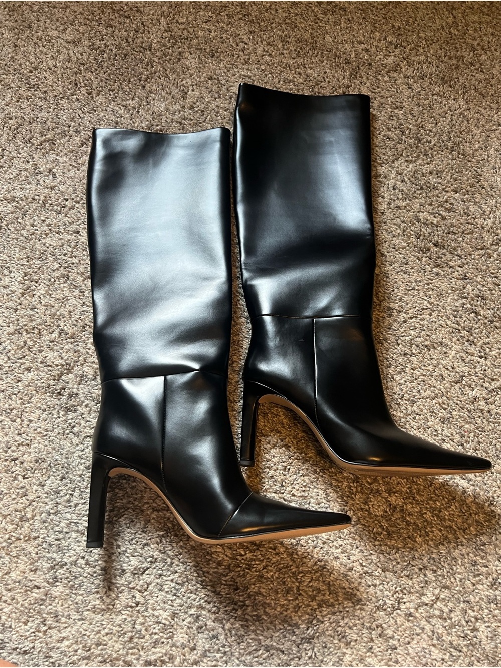 Black Knee-High Pointed Toe High-Heel Women's Boots
